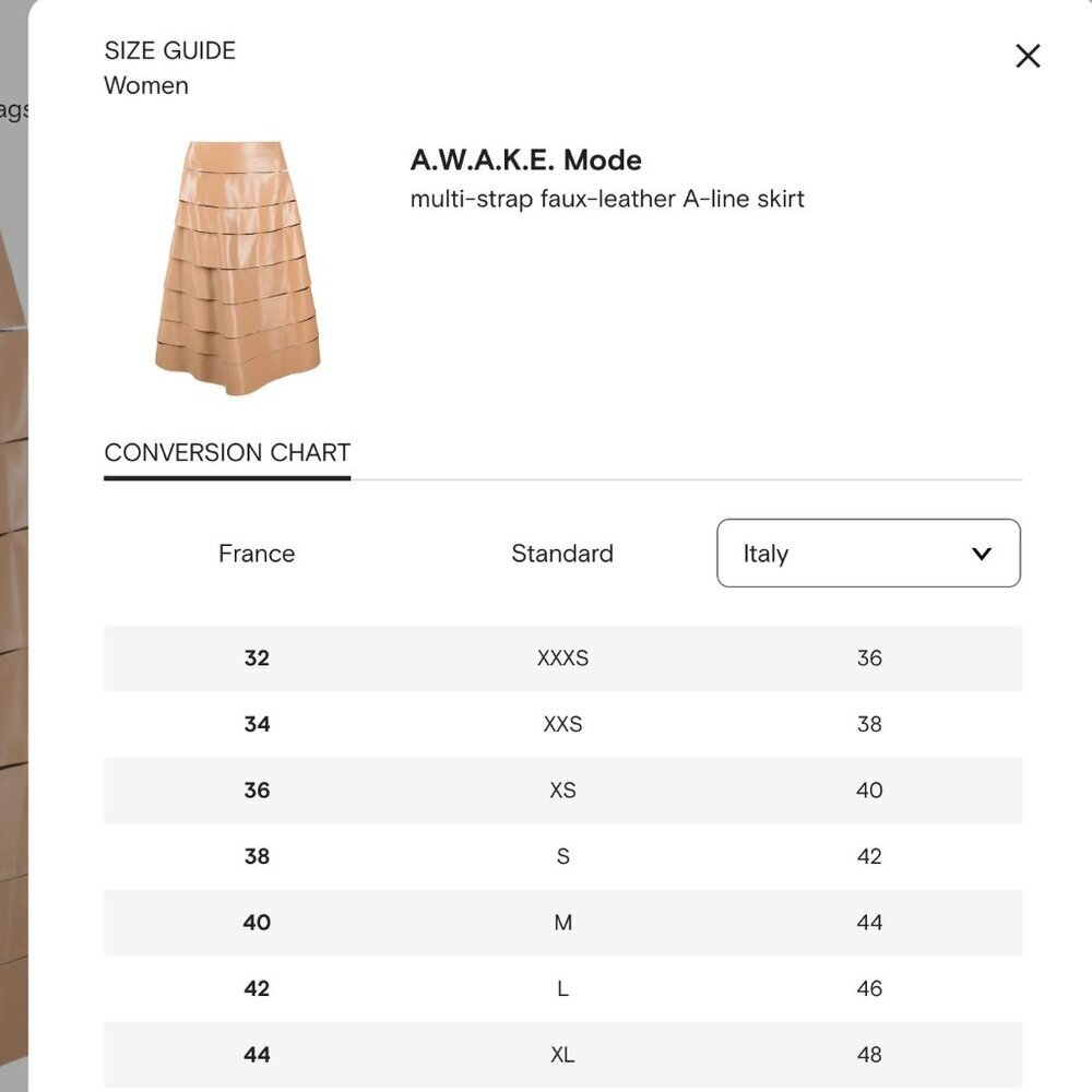 A.W.A.K.E Mode Multi Strap Midi Skirt Womens 40 Tan Vegan Leather A-Line Awake - Picture 7 of 15